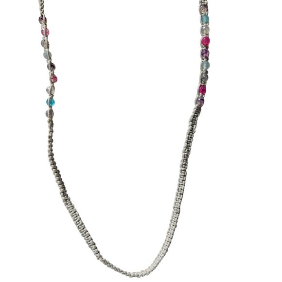 Handcrafted Macrame Necklace Multicolor Beads Rustic Button Closure Boho Jewelry - Picture 1 of 7